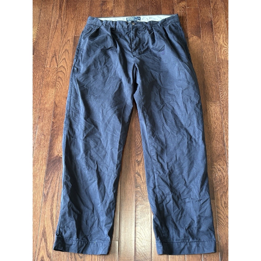 Vintage Polo Ralph Lauren Ethan Pants Mens 33x30 Blue Twill Pleated Pony